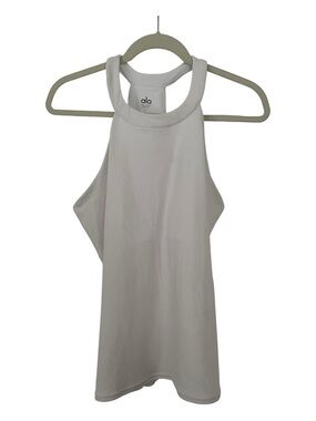 ALO Yoga White Ribbed High-Neck Performance Tank size large EUC